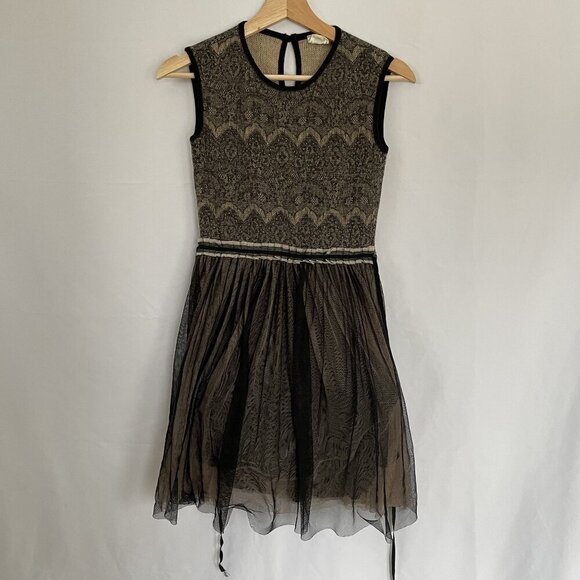 Weston Wear Anthropologie boho black tan knit dress women's size XS sleeveless - Picture 1 of 12